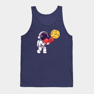 Cute Astronaut Boxing Moon Cartoon Tank Top